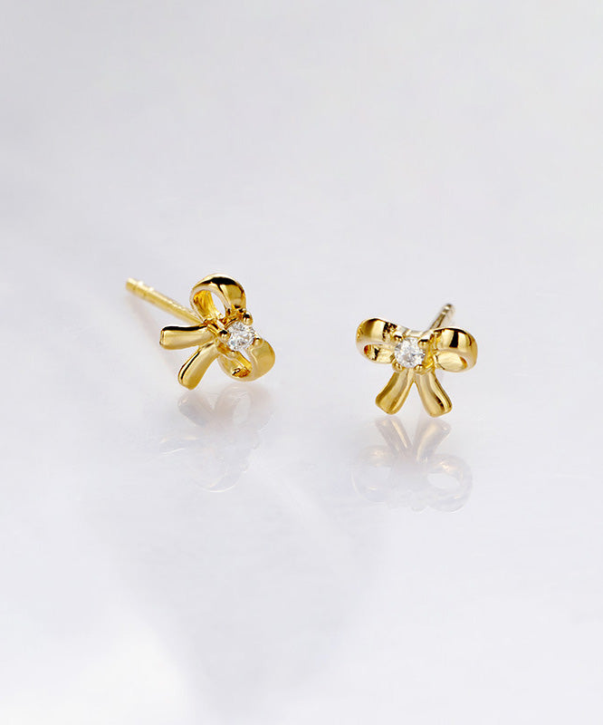 Diy Gold Silver Overgild Bow Stud Earrings
