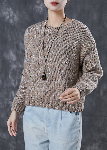 Brown Sequins Thick Knitted Tops Winter