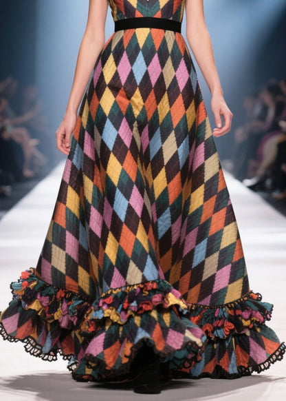Multicolour Plaid Patchwork Exra Large Hem Vestidos Dress Summer