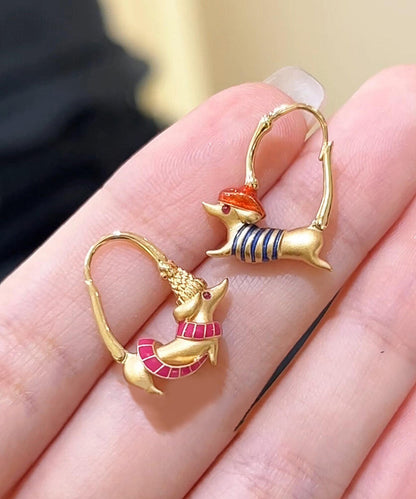 Gold Alloy Puppy Sausage Hoop Earrings