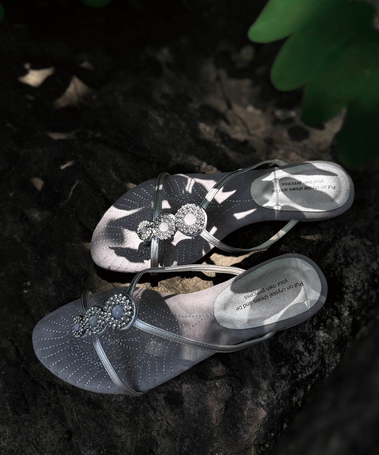 Brown Zircon Splicing Wedge Suede Slide Sandals