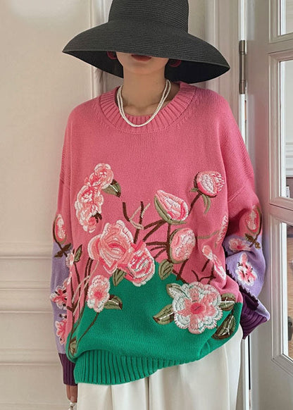 Pink Embroideried Knit Top Spring