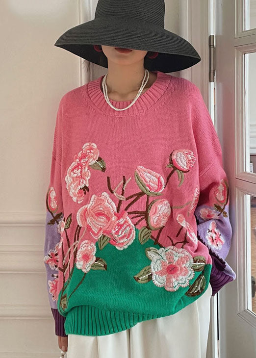 Pink Embroideried Knit Top Spring