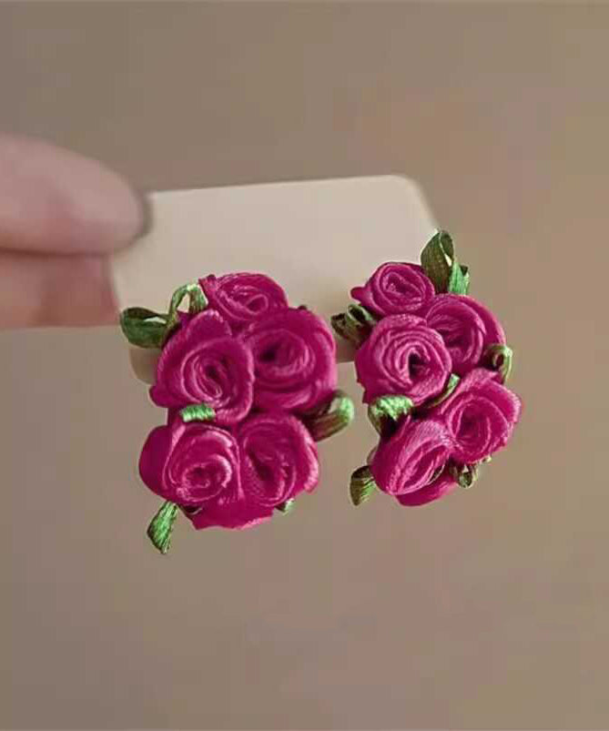 Modern Rose Cloth Stud Earrings
