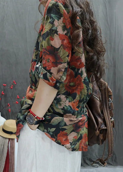 Orange Button Pockets Cotton Coats Peter Pan Collar Bracelet Sleeve