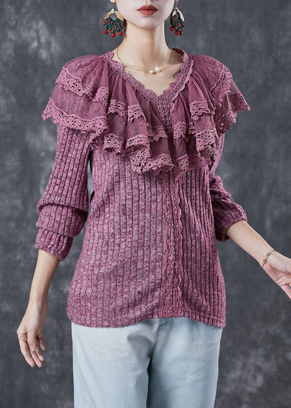 Rose Ruffles Patchwork Knit Sweater Winter