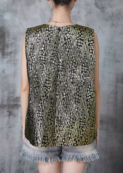 Green Jacquard Cotton Beach Vest Sleeveless