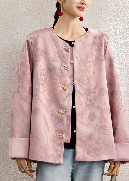 Pink Oversized Jacquard Fine Silk Jackets Spring