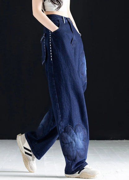 Italian Blue Embroidered Pockets Denim Pants Fall