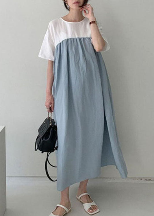 Blue Robe Dresses Cinched Wrinkled Short Sleeve
