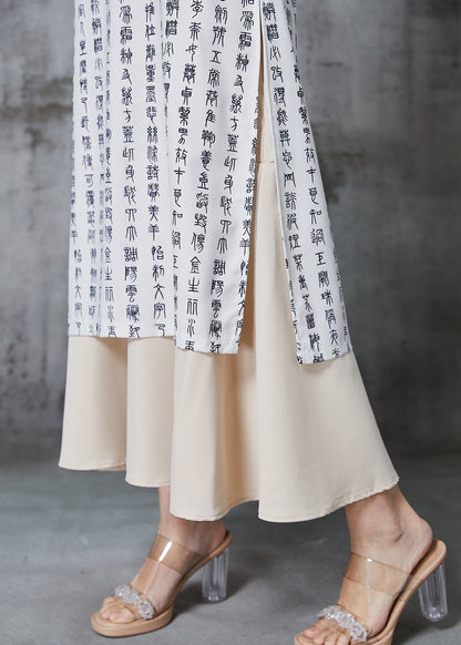 White Print Cotton Oriental Two Piece Set Clothing Summer