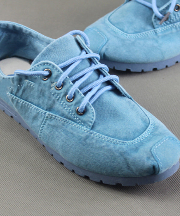 Simple Blue Cotton Fabric Flat Shoes for Cross Strap Flat Shoes