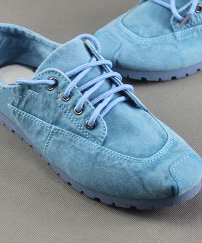 Simple Blue Cotton Fabric Flat Shoes for Cross Strap Flat Shoes