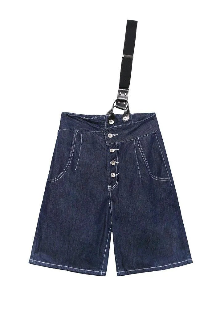 Summer Denim Blue Back With Button Five Pants