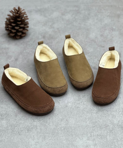 Chocolate Flats Cowhide Leather Fuzzy Wool Lined Flats
