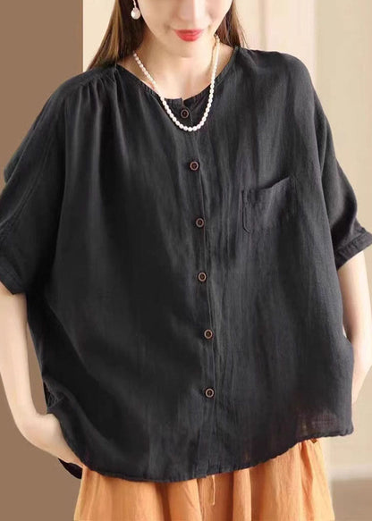 White Oversized Linen Shirt Tops Half Sleeve