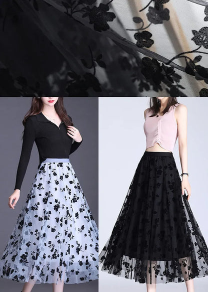 Light Blue Tulle Print a Line Fall Skirts