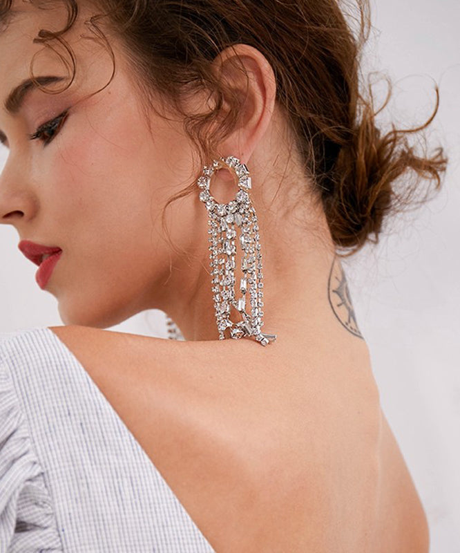 Silk Copper Zircon Tassel Drop Earrings