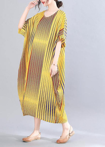 Yellow Striped Chiffon Oversize Summer Mid Dress