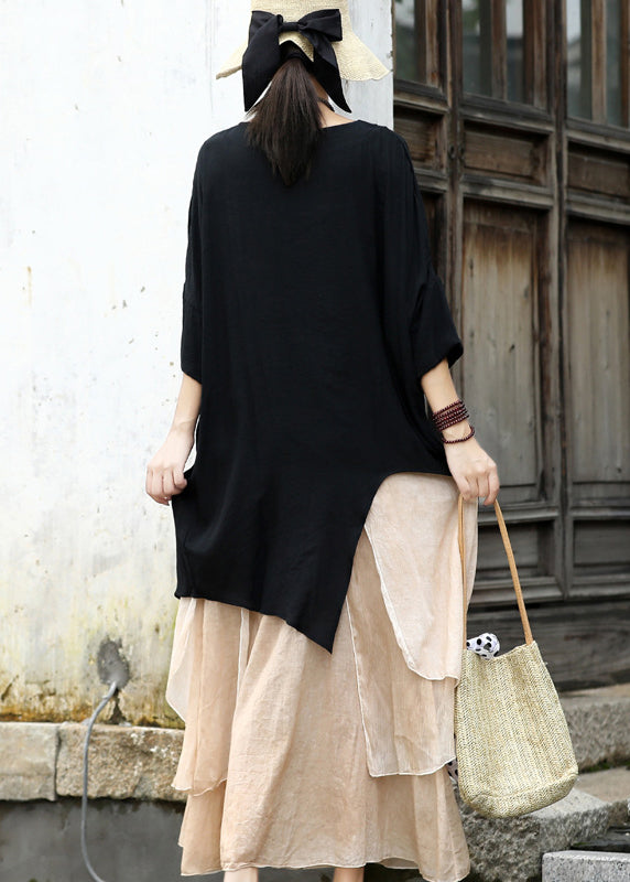 Black Cotton Upf 50+ Pullover Tops Open Side Three Quarter Sleeve