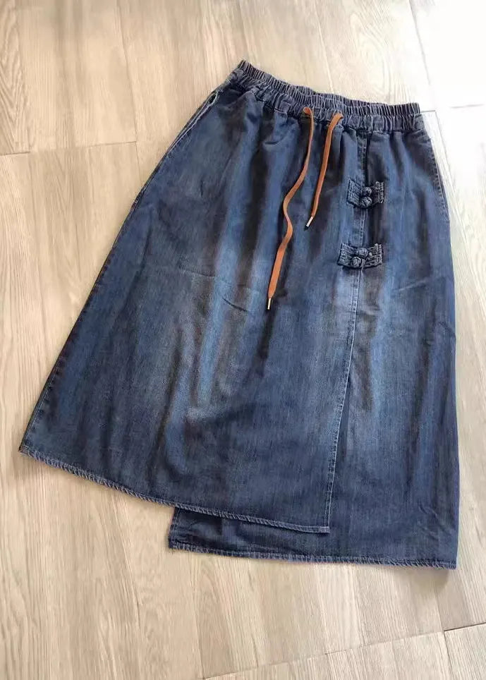 Boutique Blue Patchwork Chinese Button Denim Skirts Summer