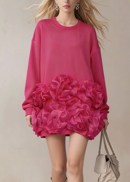 Rose O Neck Cotton T Shirt Dress Spring