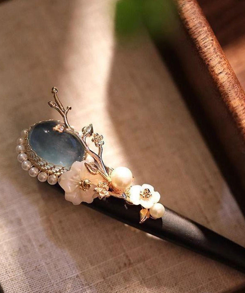 Boutique Blue Wooden Pearl Crystal Hairpin