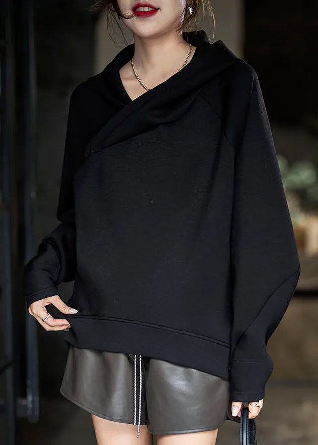 Red Asymmetrical Hooded Color Cotton Sweatshirts Top Fall