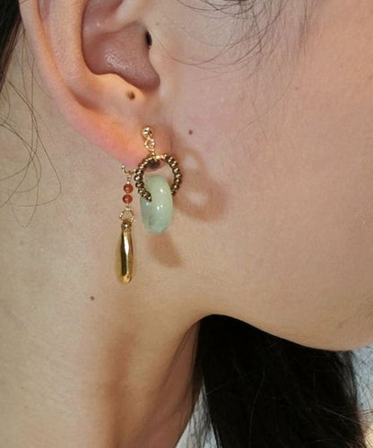 Gold Stainless Steel Overgild Jade Water Drop Drop Earrings