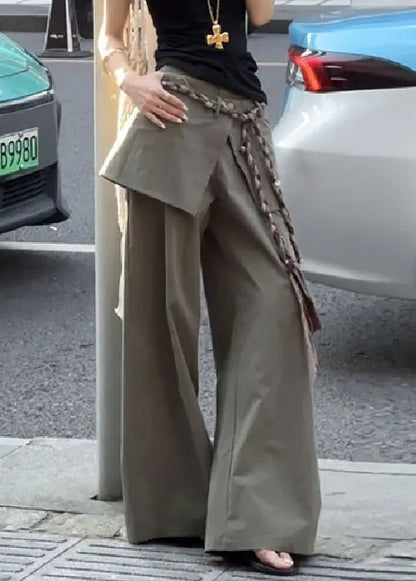New Green False Two Pieces High Waist Cotton Pants Fall