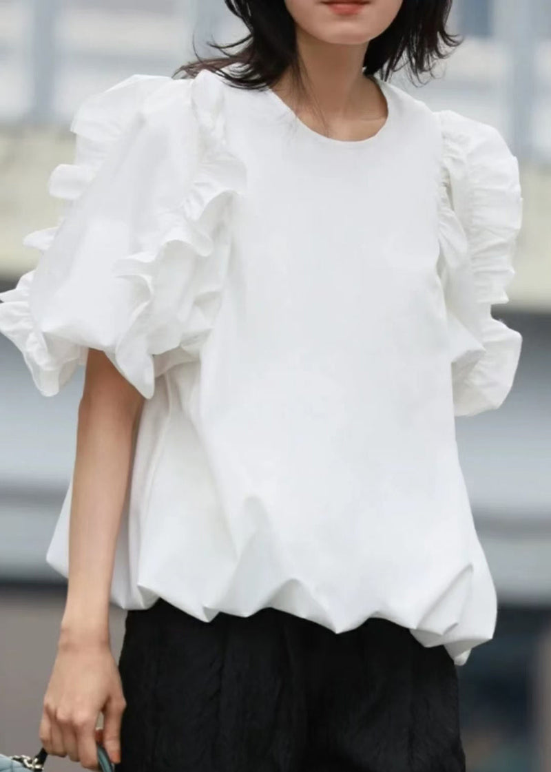White Puff Sleeve Ruffled Cotton Tank Summer