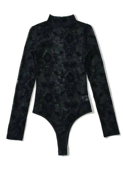 Black Sheer Tulle Bodysuit