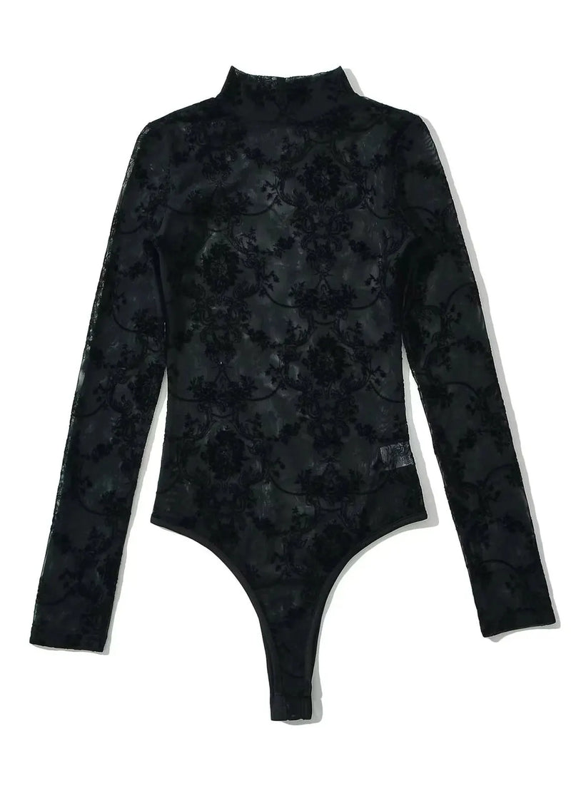 Black Sheer Tulle Bodysuit