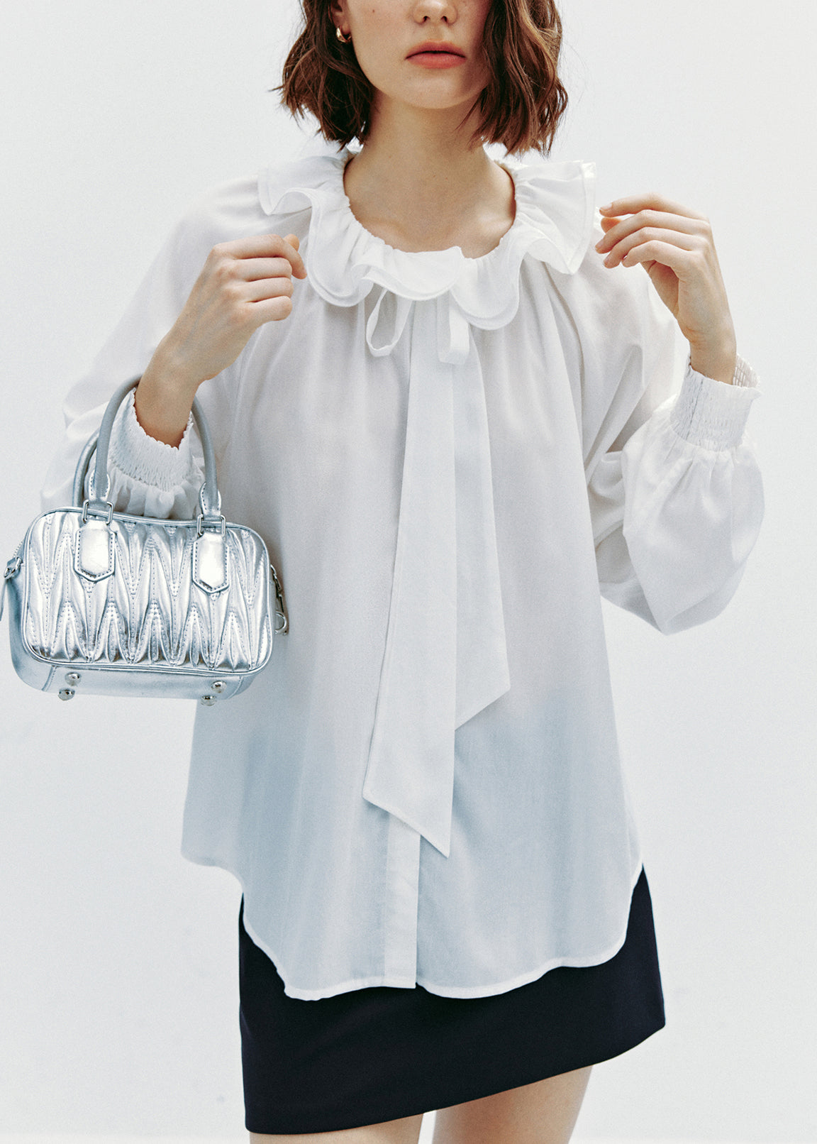 Yellow Ruffled Lace Up Cotton Blouse Tops Fall