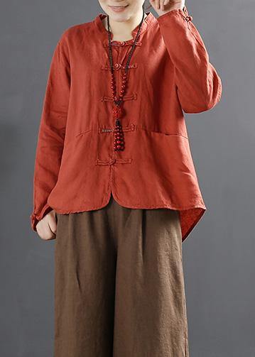 Organic Orange Chinese Button Silhouette Blouses