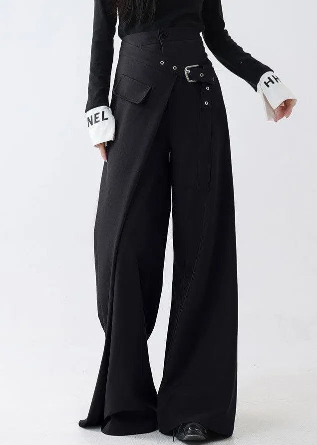 Original Black Asymmetrical High Waist Spandex Pants Fall