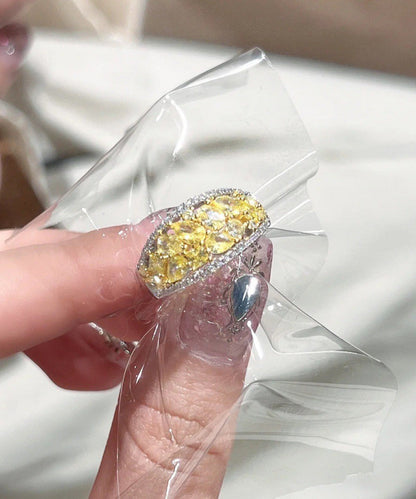 Chinese Style Yellow Sterling Silver Overgild Zircon Rings