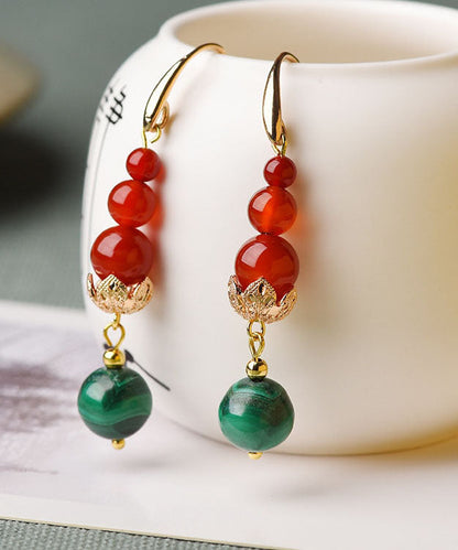 Overgild Agate Gem Stone Round Drop Earrings