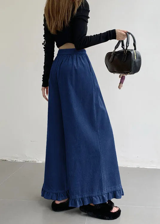 Apricot Ruffled Patchwork Elastic Waist Corduroy Pants Fall