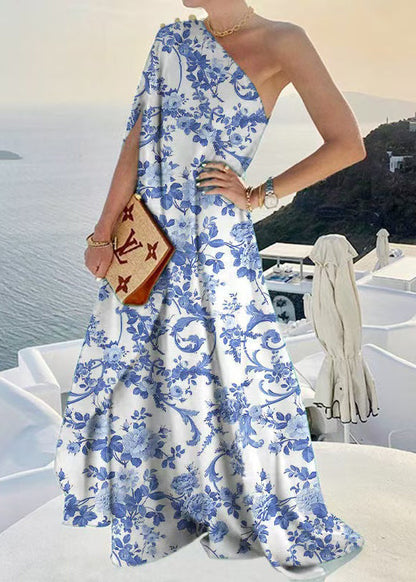 Blue One Shoulder Asymmetrical Design Vestidos Dress