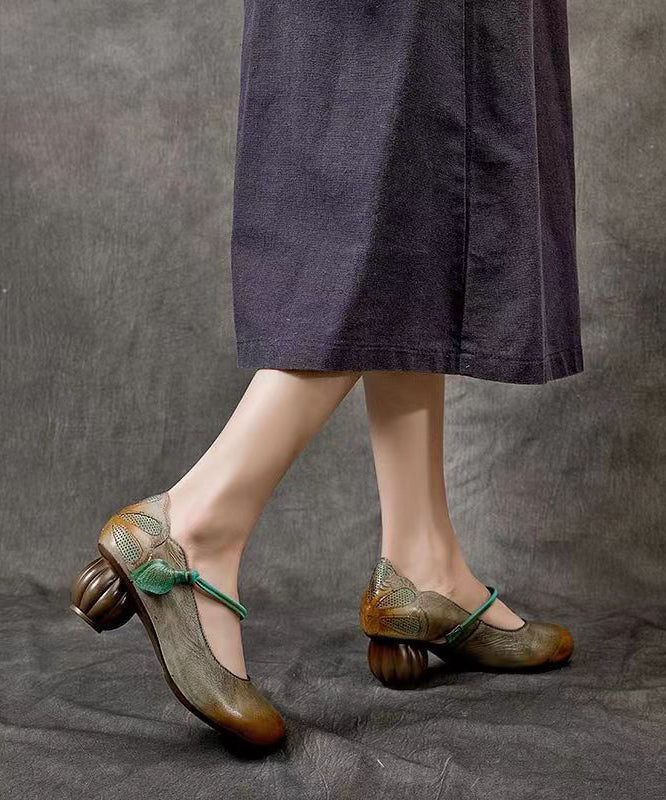 Retro Comfortable and Versatile Cowhide Chunky Heel