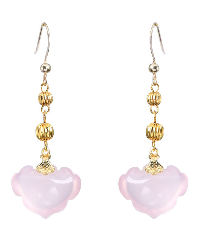 Pink 14k Gold Crystal Ruyi Drop Earrings