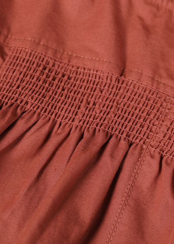 Brick Red Loose Zippered Wrinkled Fall Coats Long Sleeve