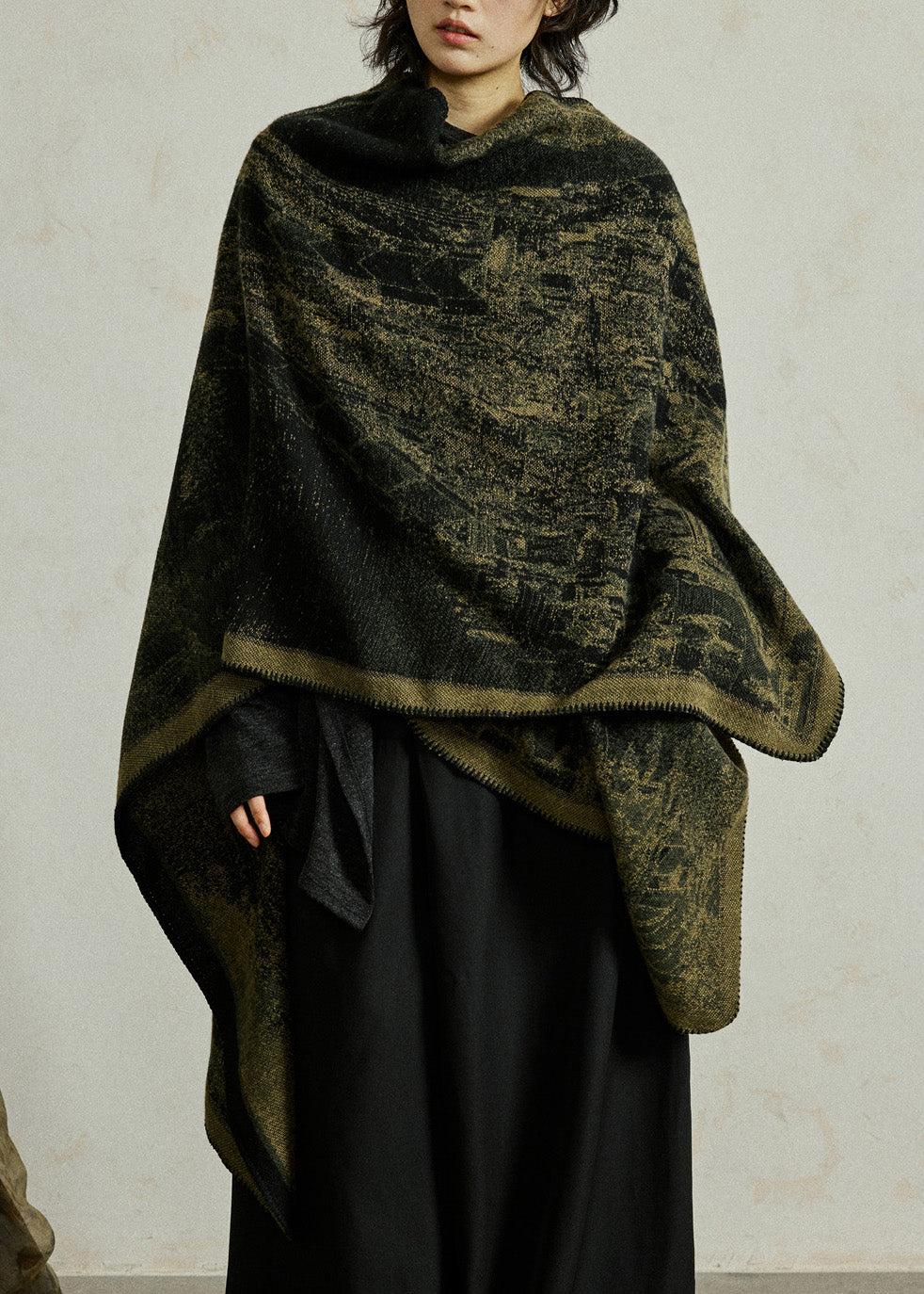 Ginger Print Knit Shawl Batwing Sleeve