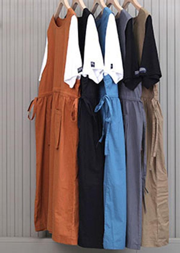 Tie Waist Khaki Cotton Big Hem Summer Holiday Dress