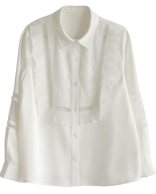 Handmade Patchwork White Long Sleeve Top Ruffles