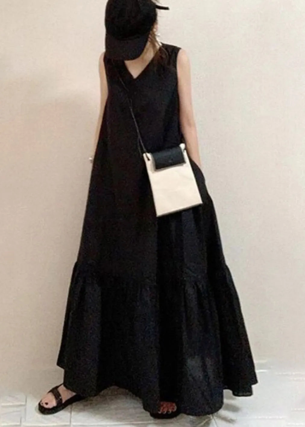 Style Black Oversized Exra Large Hem Cotton Holiday Dress Summer