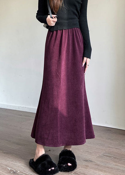 Italian Purple Elastic Waist Corduroy Skirts Spring