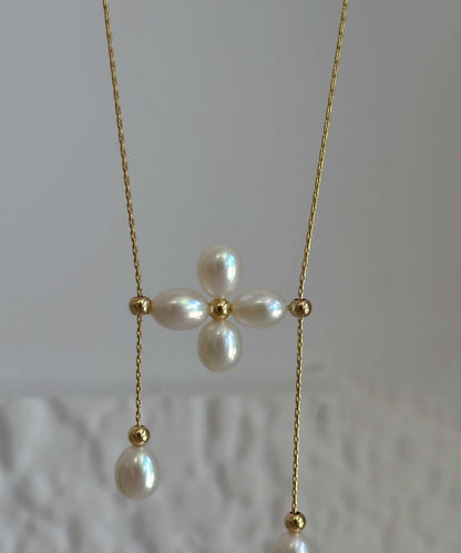 Classy Gold Metal Pearl Adjustable Pendant Necklace