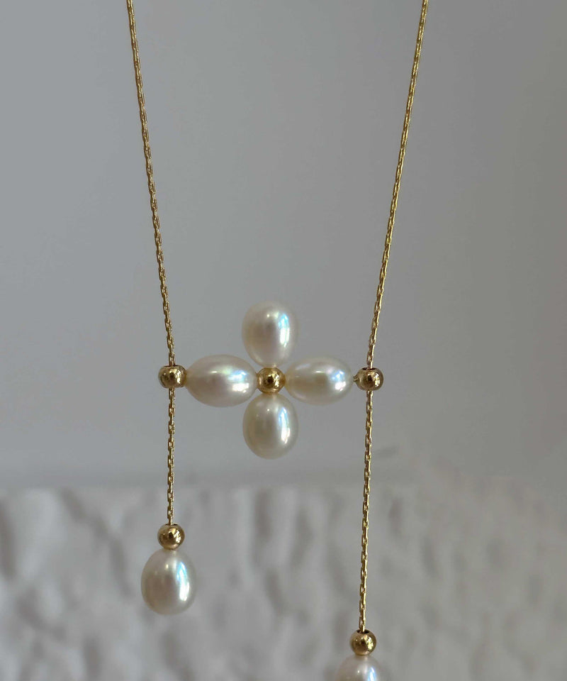 Classy Gold Metal Pearl Adjustable Pendant Necklace